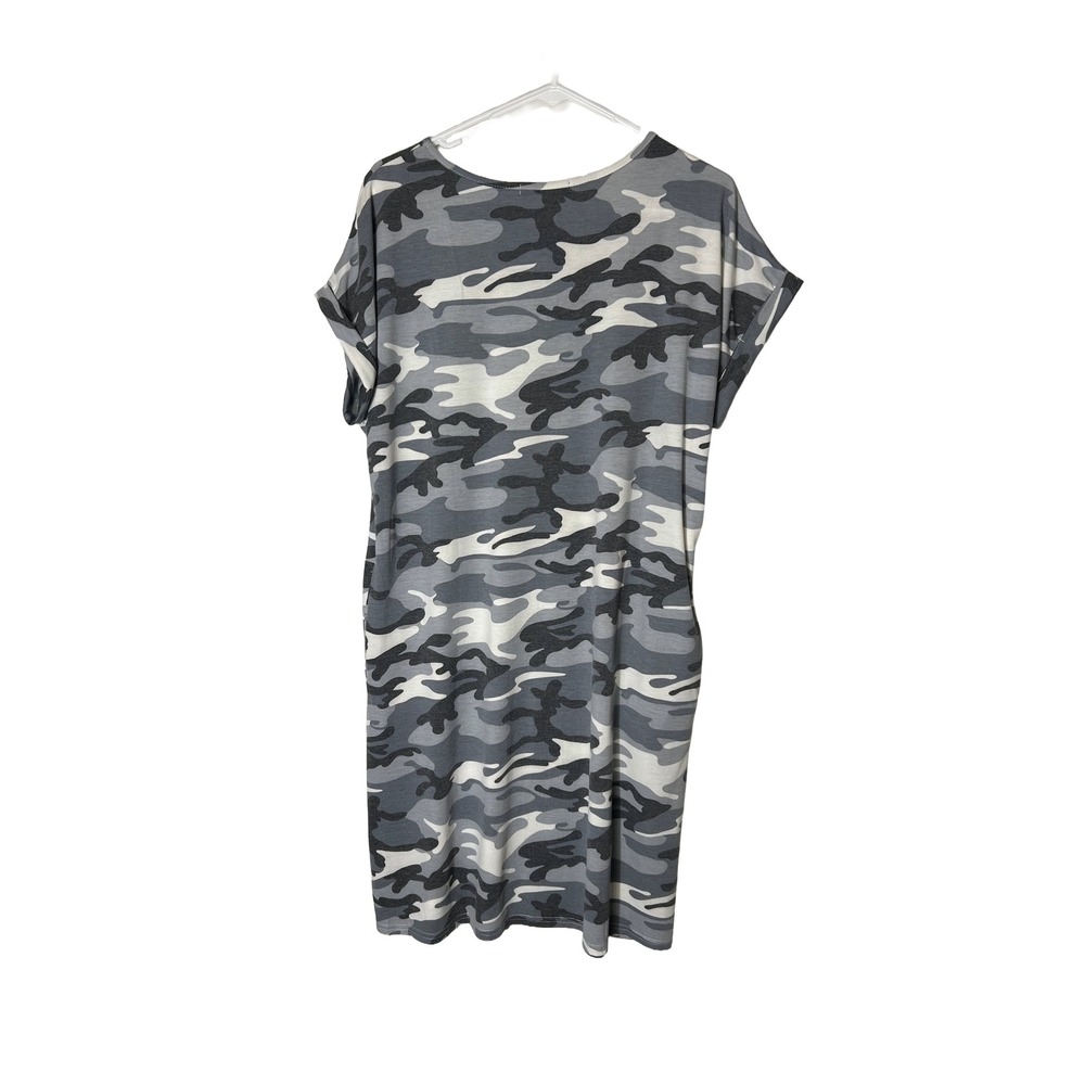 Womens Camouflage T Shirt Dress Midi Casual Short Sleeve Gray White Black Size L - Picture 2 of 4